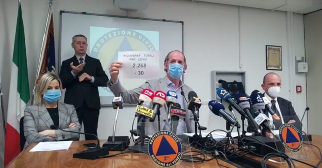 Zaia: “Rt 0,96 e incidenza 160,3 ma preoccupano le terapie intensive”| +1241 positivi Covid | Dati 8 aprile 2021
