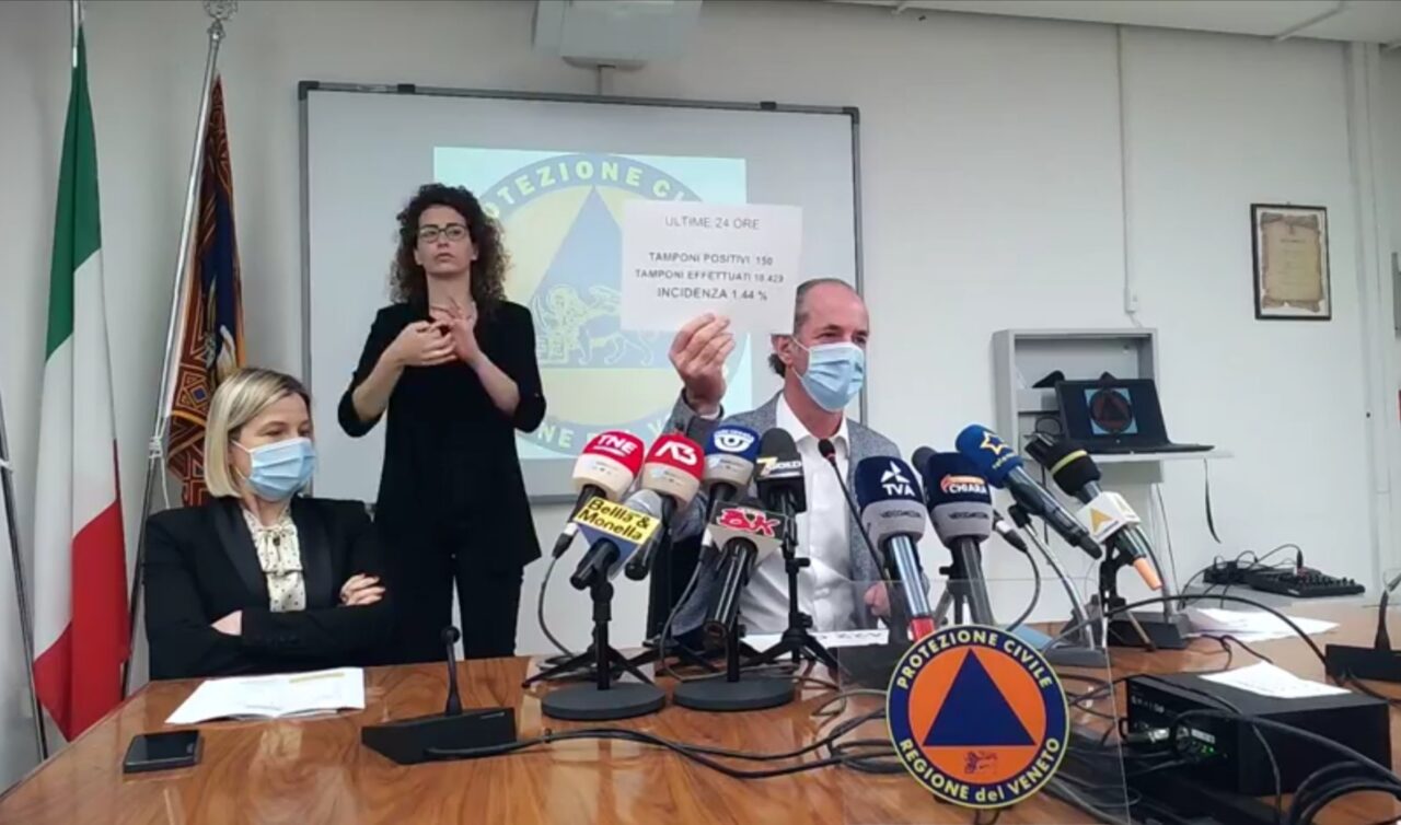 Zaia: “Vaccini, aperto lo slot per chi ha esenzione del ticket per patologia” | +150 positivi Covid| Dati 24 maggio 2021