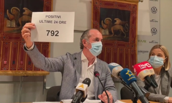 Covid, Zaia: “Terapie intensive in aumento, zona bianca? A rischio” | +792 positivi| Dati 5 novembre 2021