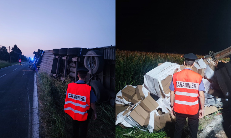 Tir esce di strada e si ribalta, poi la scoperta: l’autista stava trasportando sigarette di contrabbando