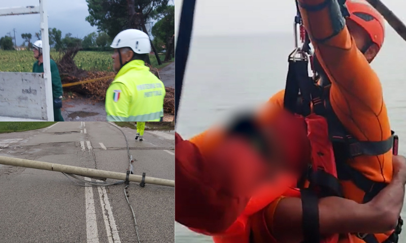 Porto Tolle sferzata da una tromba d’aria, caduti alberi e pali dell’elettricità. Naufrago salvato in mare aperto